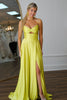 Load image into Gallery viewer, Yellow A Line Spaghetti Straps Long Formal Dress with Slit