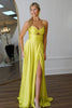 Load image into Gallery viewer, Yellow A Line Spaghetti Straps Long Formal Dress with Slit