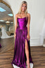 Load image into Gallery viewer, Metallic Dark Purple A Line Corset Long Formal Dress with Slit