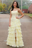 Load image into Gallery viewer, Yellow A Line Corset Tiered Long Chiffon Formal Dress with Slit