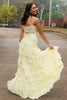 Load image into Gallery viewer, Yellow A Line Corset Tiered Long Chiffon Formal Dress with Slit