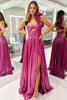 Load image into Gallery viewer, Sparkly Fuchsia One Shoulder A Line Long Formal Dress