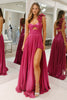 Load image into Gallery viewer, Sparkly Fuchsia One Shoulder A Line Long Formal Dress