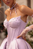 Load image into Gallery viewer, Lilac A Line Pearl Corset Sweetheart Long Formal Dress with Slit