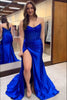 Load image into Gallery viewer, Sparkly Royal Blue Beaded Corset Long Formal Dress with Slit