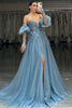 Load image into Gallery viewer, Sparkly Grey Blue Corset Strapless Long Formal Dress with Slit