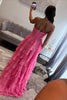 Load image into Gallery viewer, Fuchsia A Line Sweetheart Tiered Chiffon Long Formal Dress with Slit