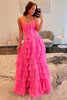 Load image into Gallery viewer, Fuchsia A Line Sweetheart Tiered Chiffon Long Formal Dress with Slit