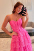 Load image into Gallery viewer, Fuchsia A Line Sweetheart Tiered Chiffon Long Formal Dress with Slit