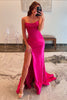 Load image into Gallery viewer, Sparkly Fuchsia Corset Strapless Mermaid Long Formal Dress with Slit