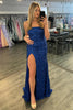 Load image into Gallery viewer, Sparkly Royal Blue Sequin Strapless Long Formal Dress with Slit