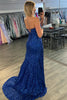 Load image into Gallery viewer, Sparkly Royal Blue Sequin Strapless Long Formal Dress with Slit