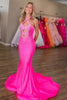 Load image into Gallery viewer, Sparkly Fuchsia Halter Beaded Mermaid Long Formal Dress