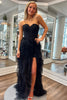 Load image into Gallery viewer, Sparkly Black Corset Strapless Tiered Long Formal Dress with Slit