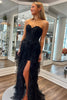 Load image into Gallery viewer, Sparkly Black Corset Strapless Tiered Long Formal Dress with Slit