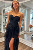 Load image into Gallery viewer, Sparkly Black Corset Strapless Tiered Long Formal Dress with Slit