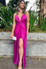 Load image into Gallery viewer, Fuchsia V-Neck Mermaid Backless Long Formal Dress with Slit