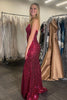 Load image into Gallery viewer, Sparkly Fuchsia Sequin Spaghetti Straps Long Formal Dress