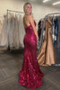 Load image into Gallery viewer, Sparkly Fuchsia Sequin Spaghetti Straps Long Formal Dress