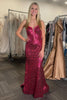 Load image into Gallery viewer, Sparkly Fuchsia Sequin Spaghetti Straps Long Formal Dress