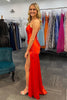 Load image into Gallery viewer, Red Corset Spaghetti Straps Satin Long Formal Dress with Slit