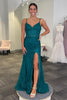 Load image into Gallery viewer, Sparkly Emerald Green Spaghetti Straps Long Corset Formal Dress with Slit