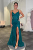 Load image into Gallery viewer, Sparkly Emerald Green Spaghetti Straps Long Corset Formal Dress with Slit