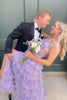 Load image into Gallery viewer, Sparkly Lilac A Line Tiered Long Corset Forma Dress with Slit