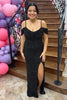 Load image into Gallery viewer, Sparkly Black Cold Shoulder Sequin Long Corset Formal Dress with Slit