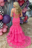 Load image into Gallery viewer, Floral Fuchsia Spaghetti Straps Tiered Long Corset Formal Dress with Slit