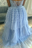 Load image into Gallery viewer, Sparkly Light Blue Sweetheart Tiered Tulle Long Corset Formal Dress