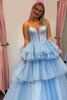 Load image into Gallery viewer, Sparkly Blue Corset Tiered Strapless Long Formal Dress