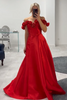 Load image into Gallery viewer, Red Corset A Line Off The Shoulder Long Formal Dress with Flowers