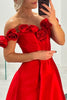 Load image into Gallery viewer, Red Corset A Line Off The Shoulder Long Formal Dress with Flowers