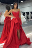 Load image into Gallery viewer, Sparkly Red Beaded Corset Bow Long Satin Formal Dress with Slit