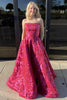 Load image into Gallery viewer, Fuchsia A Line Strapless Long Satin Formal Dress with Embroidery