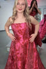 Load image into Gallery viewer, Fuchsia A Line Strapless Long Satin Formal Dress with Embroidery