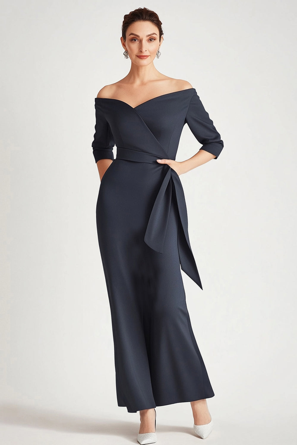 Elegant Navy Off the Shoulder Jumpsuit