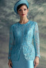 Load image into Gallery viewer, Floral Blue Midi Mother of the Bride Dress with Lace