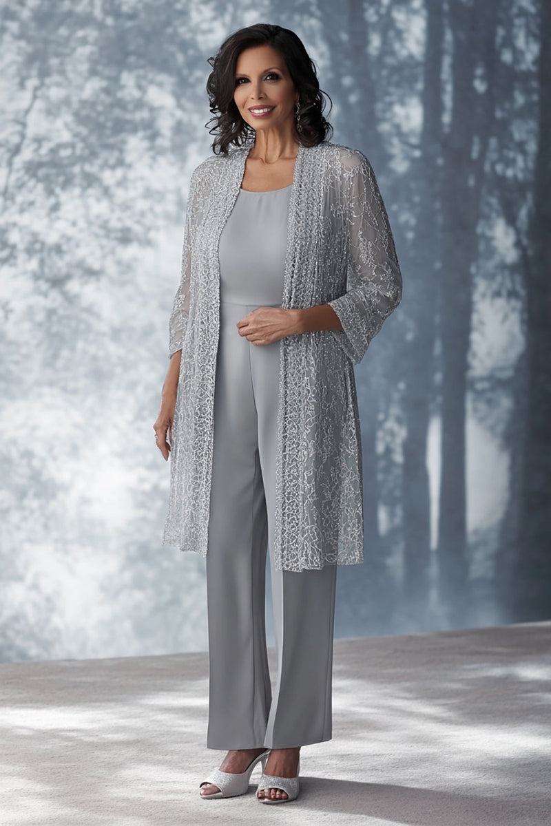 Load image into Gallery viewer, Light Grey Scoop Chiffon Jumpsuit with Jacket