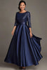 Load image into Gallery viewer, Sparkly Navy Scoop Satin Mother of the Bride Dress