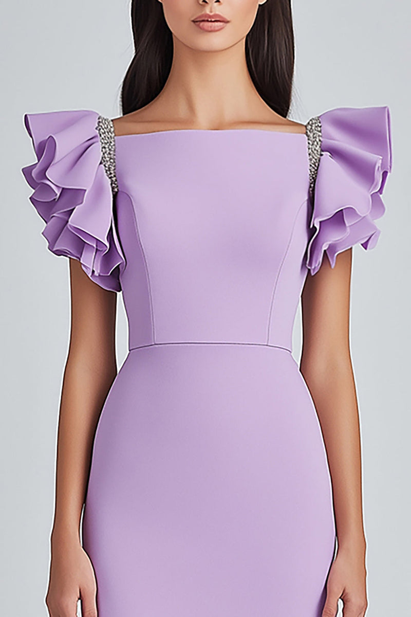 Load image into Gallery viewer, Lilac Bodycon Square Cap Sleeves Satin Formal Dress