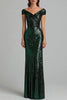 Load image into Gallery viewer, Sparkly Dark Green Sequin Sheath Boat Neck Long Formal Dress