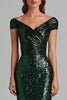 Load image into Gallery viewer, Sparkly Dark Green Sequin Sheath Boat Neck Long Formal Dress