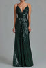 Load image into Gallery viewer, Dark Green Sparkly Spaghetti Straps Sheath Long Formal Dress