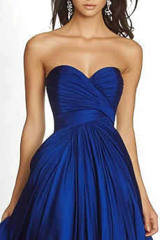 Royal Blue Sweetheart A Line Pleated Chiffon Long Formal Dress