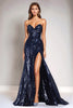 Load image into Gallery viewer, Sparkly Navy Strapless Mermaid Long Formal Dress with Slit