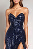 Load image into Gallery viewer, Sparkly Navy Strapless Mermaid Long Formal Dress with Slit