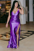 Load image into Gallery viewer, Dark Purple Corset Mermaid Long Satin Formal Dress with Slit