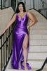 Load image into Gallery viewer, Dark Purple Corset Mermaid Long Satin Formal Dress with Slit